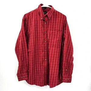 Button Up Shirt Haggar Red Plaid Long Sleeve Medium